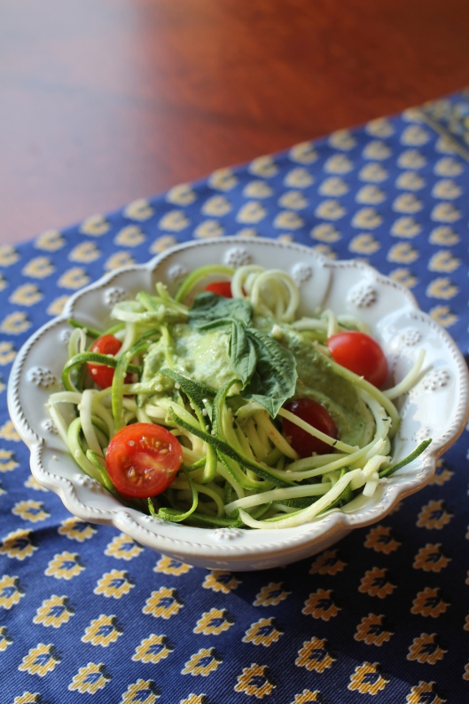 Raw Zucchini “Pasta” with Fresh Basil Pesto 
