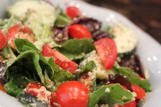 Quinoa Garden Salad with Creamy Basil Pumpkin Seed Dressing | TheSubtleStatement.com