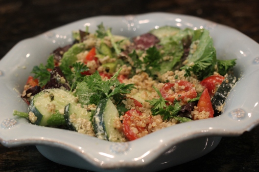 Quinoa Garden Salad with Creamy Basil Pumpkin Seed Dressing | TheSubtleStatement.com